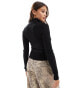 Фото #2 товара Cotton On double zip rib collar cardigan in black