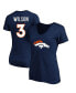 Фото #2 товара Women's Russell Wilson Navy Denver Broncos Plus Size Player Name and Number V-Neck T-shirt