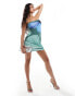 Фото #3 товара Kaiia exclusive slinky bandeau mini dress in green butterfly print