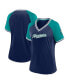 ფოტო #1 პროდუქტის Women's Navy Seattle Mariners Glitz and Glam League Diva Raglan V-Neck T-shirt
