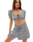 Фото #5 товара ASOS DESIGN short with ruffle detail in mono gingham co-ord