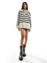 Object knitted zip neck jumper in cream mono stripe Mono Stripe, XL - фото #5