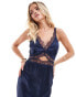 Never Fully Dressed Petite lace cut-out slip maxi dress in midnight navy