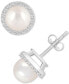 ფოტო #1 პროდუქტის Cultured Freshwater Pearl (6mm) & Lab-Created White Sapphire (1/5 ct. t.w.) Halo Stud Earrings in 10k White Gold