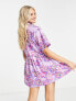 COLLUSION floral twill button down summer smock dress in purple