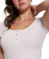 Фото #3 товара WOMEN'S Karlee Jewel-Button Ribbed Henley Top