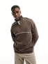 ASOS DESIGN oversized half zip sweatshirt with piping in brown