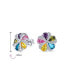 Фото #4 товара Rainbow Colorful Statement Multicolor CZ Swirling Circle Button Flower Stud Earrings For Women Teens Silver Plated