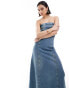 Mango bandeau denim midi dress in light blue