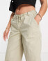 Topshop Petite low rise wide leg nylon cargo trouser in sage