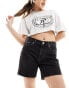 Tommy Jeans Maddie mid waist denim shorts in black wash Черный, W29 - фото #1