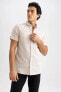 Slim Fit Polo Yaka Keten Görünümlü Kısa Kollu Gömlek N9073az23sm