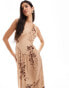 ASOS DESIGN plunge tiered midi dress with gathered waist in boho print