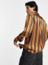 Фото #2 товара ASOS DESIGN relaxed revere shirt in brown satin stripe