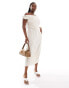 Фото #1 товара ASOS DESIGN Curve fallen shoulder linen midi dress with pleat waist in oatmeal