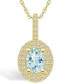 ფოტო #1 პროდუქტის Aquamarine (1-1/7 Ct. T.W.) and Diamond (1/2 Ct. T.W.) Halo Pendant Necklace in 14K Yellow Gold