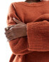 Monki round neck relaxed knitted sweater in rust red