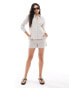 JDY long sleeve textured shirt co-ord in beige & white stripe