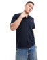 Farah button through waffle polo shirt in navy