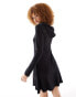 Фото #4 товара Monki long sleeve hood jersey mini dress in black