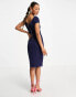 Closet London puff shoulder pencil dress with bodice detail in navy