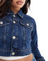 Threadbare cropped denim jacket in mid wash blue