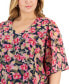 Plus Size Oaklyn Floral-Print Flutter-Sleeve Necklace Top, Created for Macy's