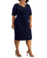 Фото #3 товара Plus Size Elbow-Sleeve Side-Drape Dress