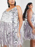 ASOS EDITION Curve paillette sequin mini dress with faux feather hem in silver and lilac