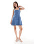 Фото #2 товара Abercrombie & Fitch strapless denim jumpsuit in mid wash blue