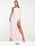 Vesper Tall one long shoulder maxi dress with thigh split in blush pink