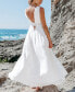 Women's White Plunging Smocked Keyhole Maxi Beach Dress