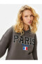 Gömlek Yaka Sweatshirt Paris Baskılı İşlemeli Uzun Kollu Pamuklu