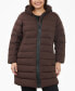 Фото #1 товара Women's Plus Size Hooded Faux-Leather-Trim Puffer Coat