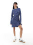 Фото #3 товара ASOS DESIGN long sleeve with ruching detail mini dress in charcoal acid wash