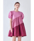 Фото #3 товара Women's Asymmetrical Colorblock Puff Sleeve Dress