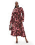 Фото #1 товара ASOS DESIGN Curve viscose slash neck midi dress with v-back detail in red blurred floral print