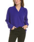 Eileen Fisher V-Neck Silk Top Women's Blue Xs