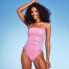 Фото #1 товара Women's Square Neck Shirred Drawstring One Piece Swimsuit - Shade & Shore Pink