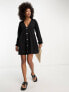 ASOS DESIGN long sleeve mini smock dress with buttons in black