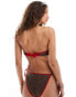 COLLUSION crochet bandeau bikini top with red binding co-ord in brown