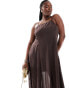 Фото #2 товара ASOS DESIGN Curve square neck midi dress with godets in chocolate