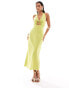 Bershka halterneck linen maxi dress in pistachio