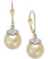 ფოტო #1 პროდუქტის Cultured Golden South Sea Pearl (10mm) and Diamond Accent Earrings in 14k Gold