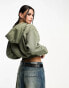 Dr Denim Estrid cropped cargo heavyweight hoodie in khaki