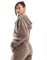 Kaiia studio towelling zip through cropped hoodie co-ord in brown Коричневый, 46 - фото #2