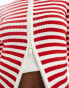 Фото #2 товара Monki cropped knitted cardigan with front zip in red and beige stripes