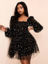 ASOS LUXE tulle baby doll dress with pearl embellishment in black