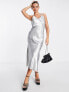 Фото #1 товара Topshop metallic maxi slip dress in silver