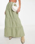 Фото #1 товара Miss Selfridge poplin tiered maxi skirt in khaki